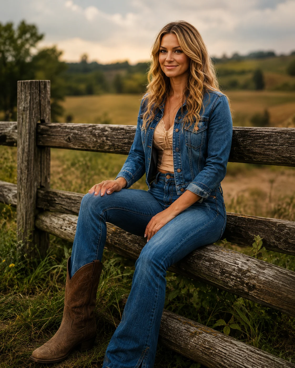Savanah Shade seated at a ranch fence